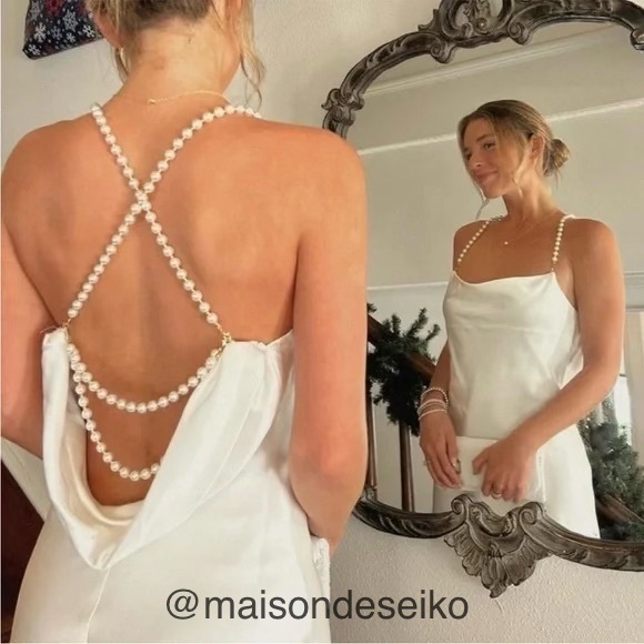 NWT Retrofete Maxi Dress White Satin Electra Slip Wedding Bridal Pearl Halter S